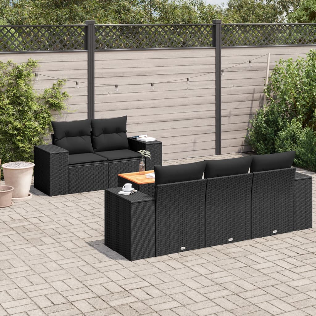 Set Divano da Giardino 6 pz con Cuscini Nero in Polyrattan 3225327