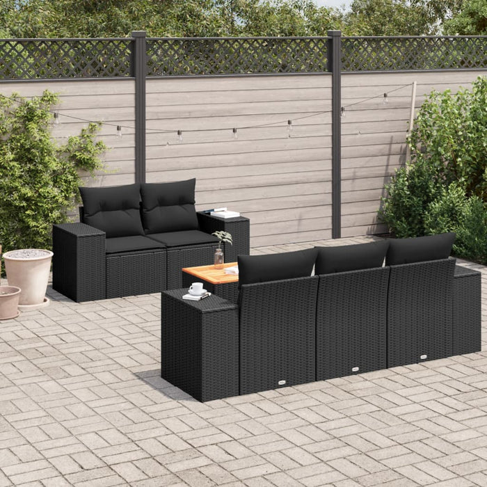 Set Divano da Giardino 6 pz con Cuscini Nero in Polyrattan 3225327