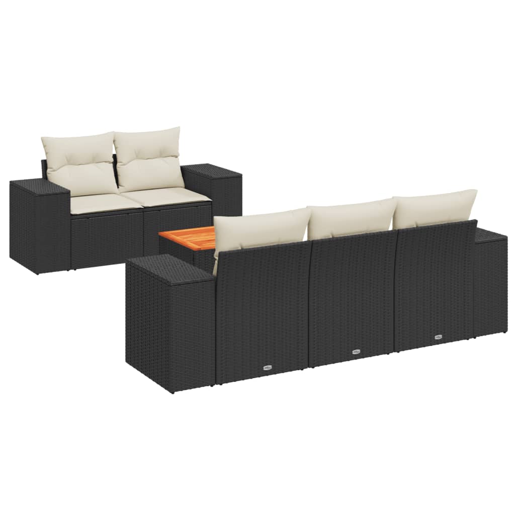 Set Divano da Giardino 6 pz con Cuscini Nero in Polyrattan 3225328