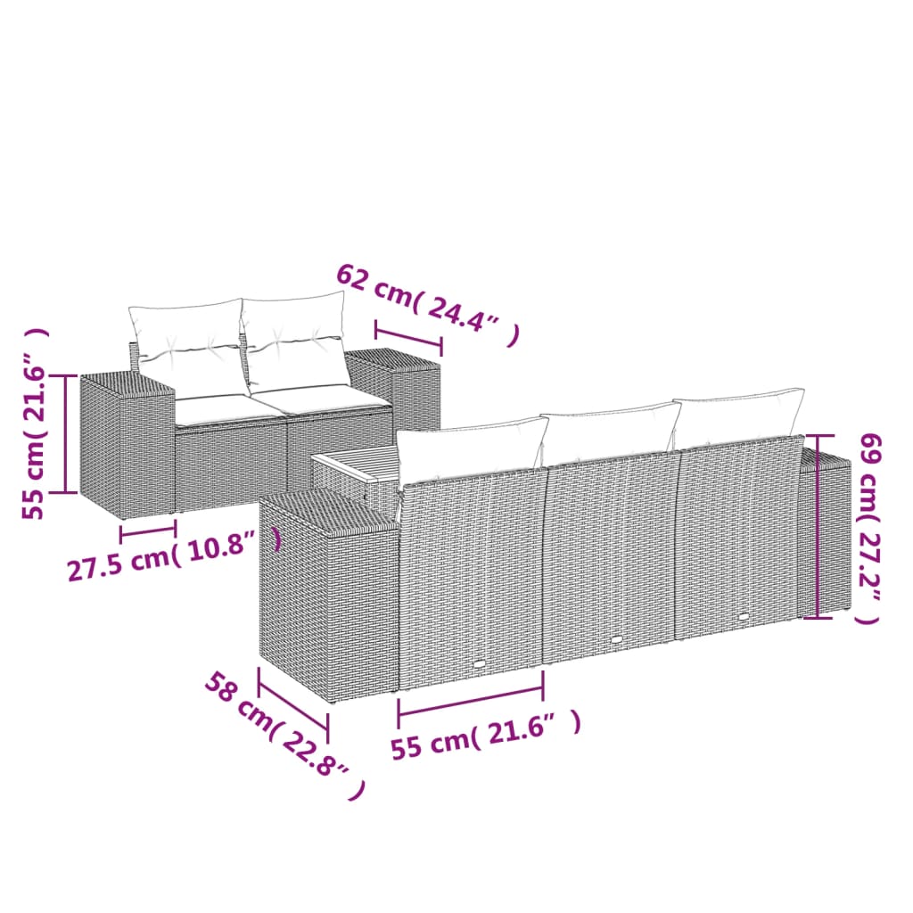 Set Divano da Giardino 6 pz con Cuscini Nero in Polyrattan 3225328