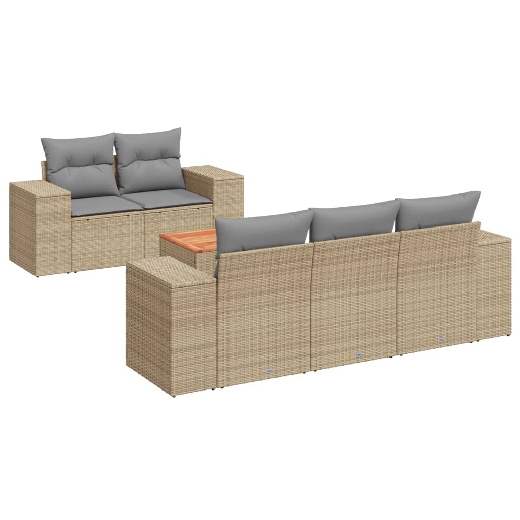 Set Divano da Giardino 6 pz con Cuscini Beige in Polyrattan 3225331