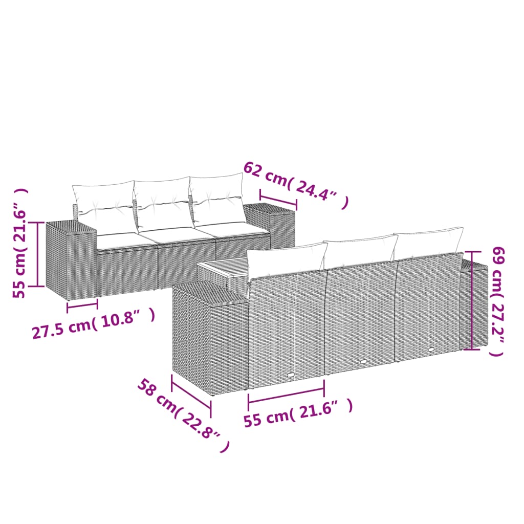 Set Divani da Giardino con Cuscini 7pz Nero Polyrattancod mxl 113382