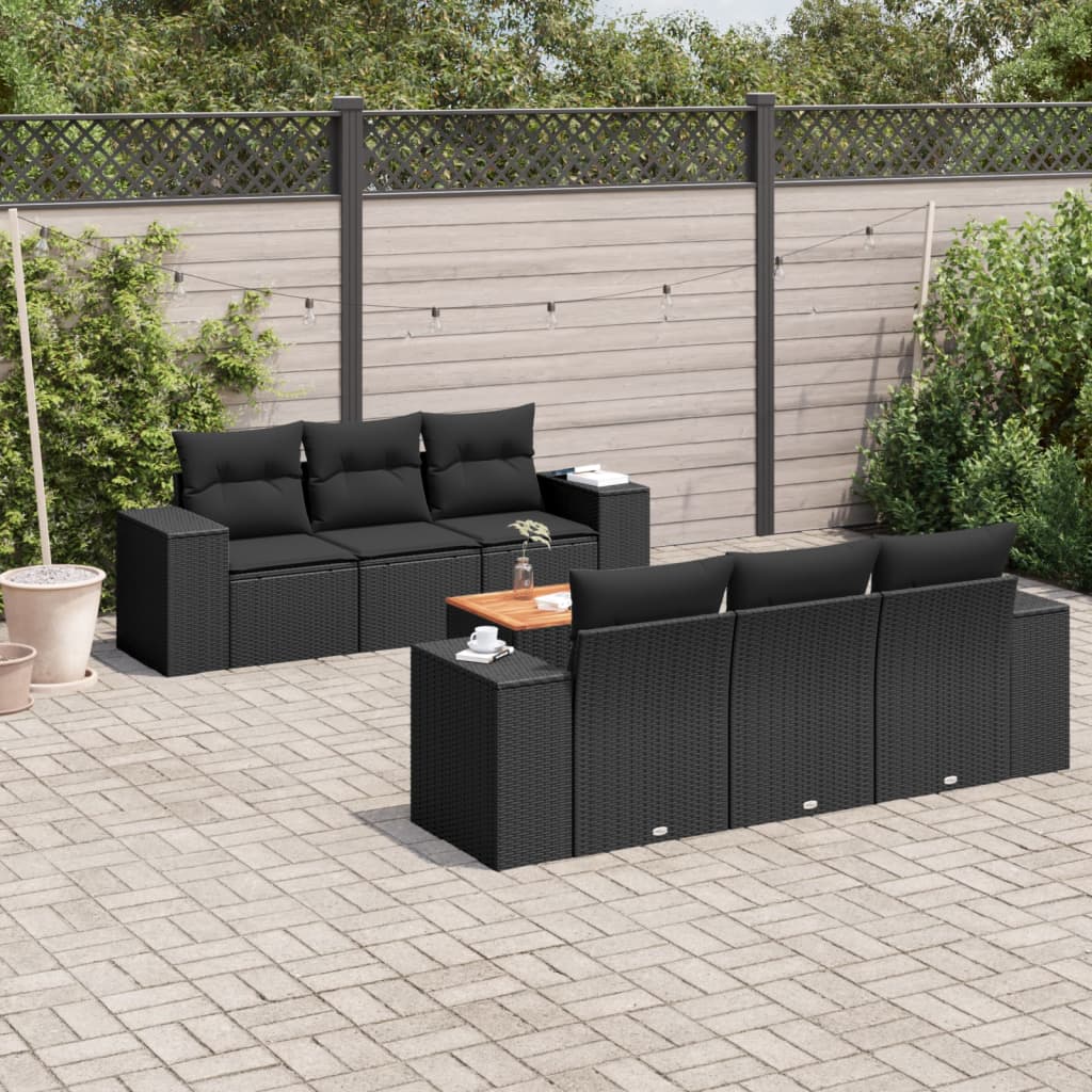 Set Divani da Giardino con Cuscini 7pz Nero Polyrattancod mxl 113382