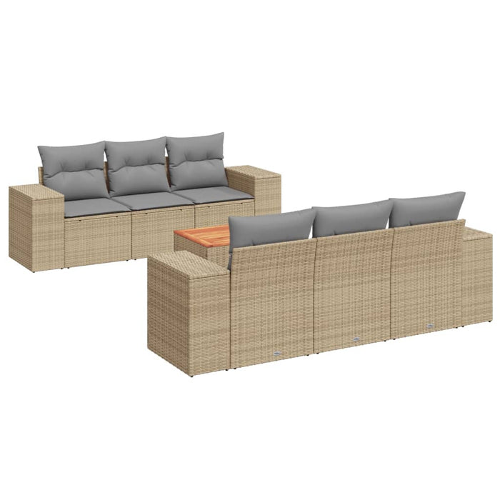 Set Divani da Giardino 7 pz con Cuscini Beige in Polyrattan 3225338