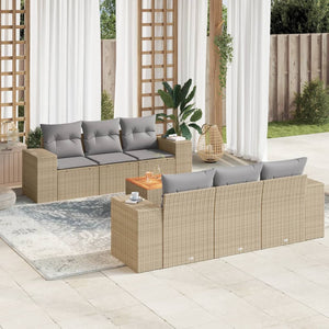 Set Divani da Giardino 7 pz con Cuscini Beige in Polyrattan 3225338