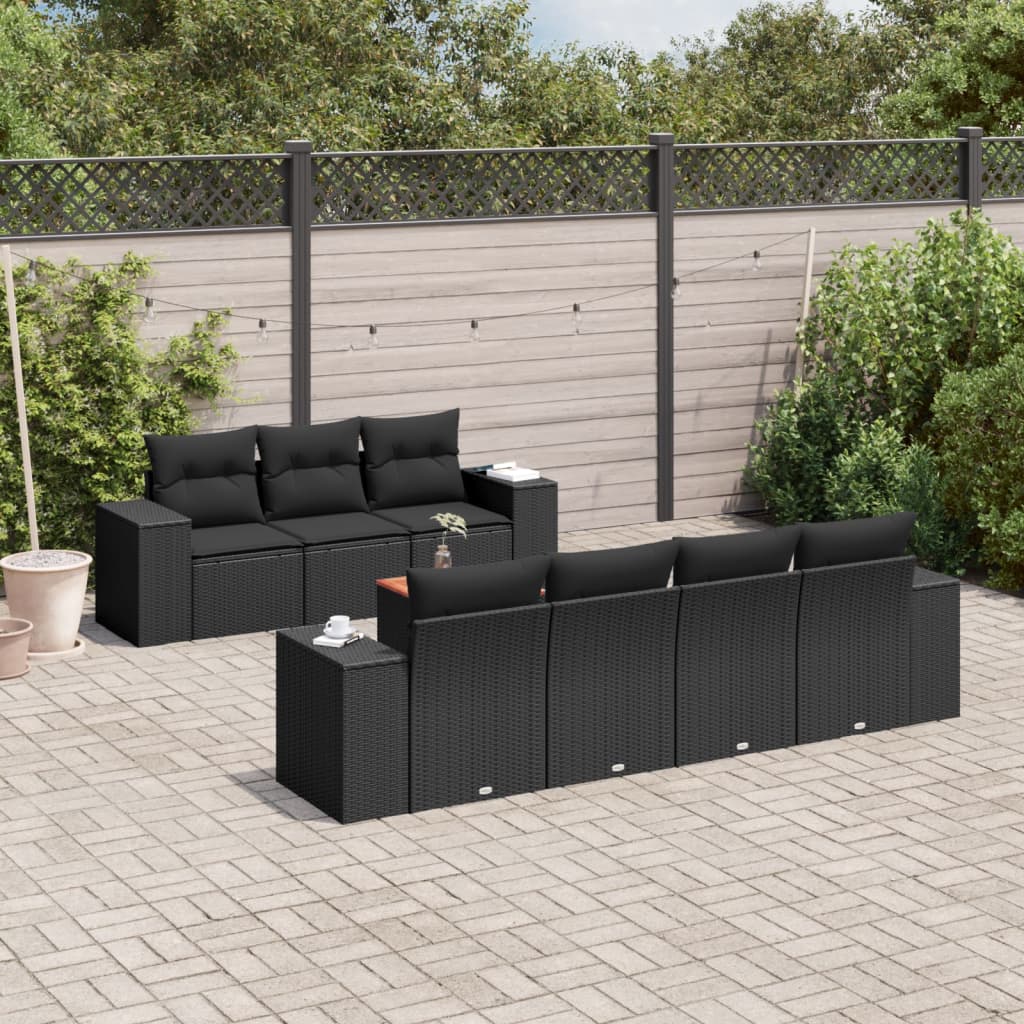 Set Divani da Giardino con Cuscini 8 pz Nero in Polyrattancod mxl 112043