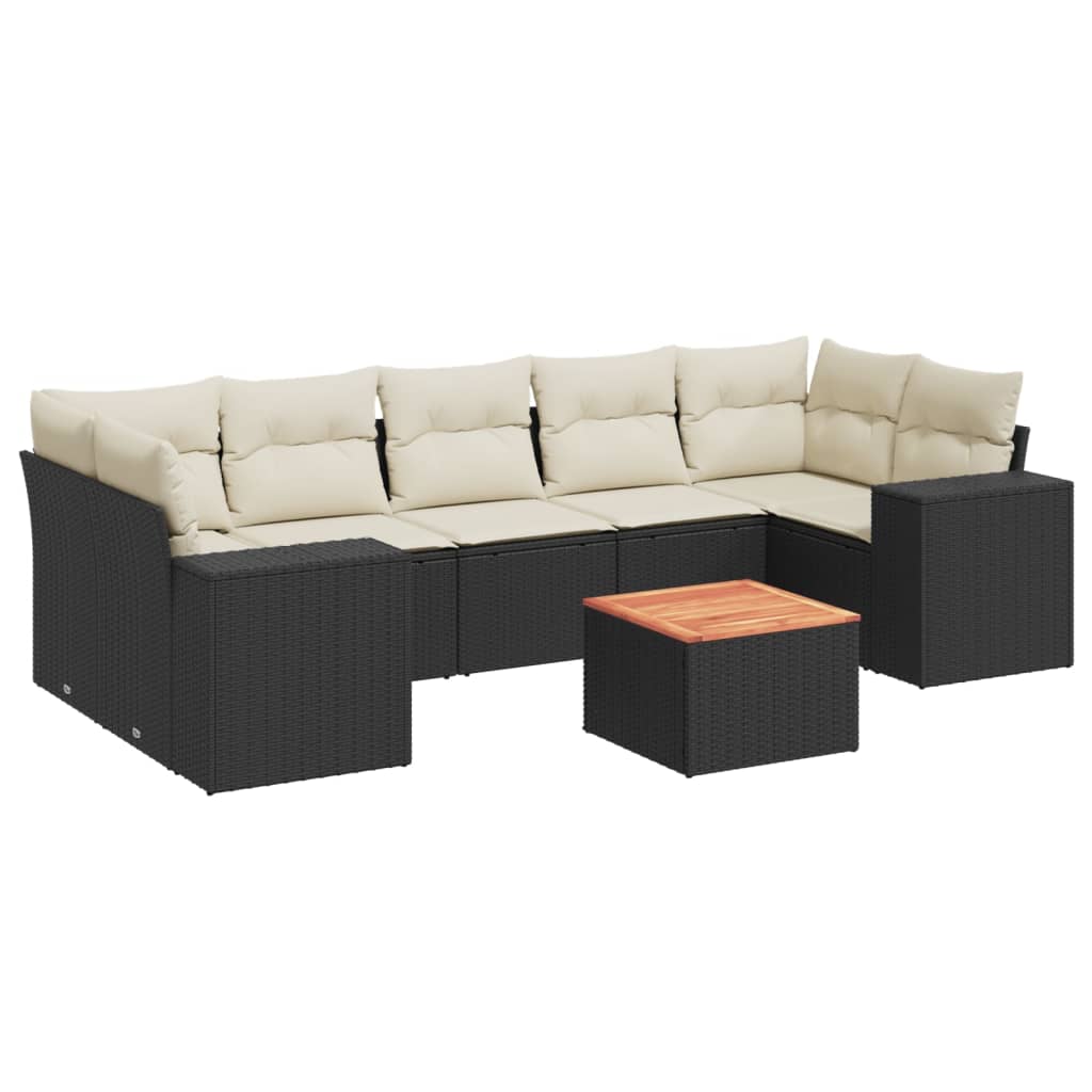 Set Divani da Giardino con Cuscini 8 pz Nero in Polyrattan 3225356