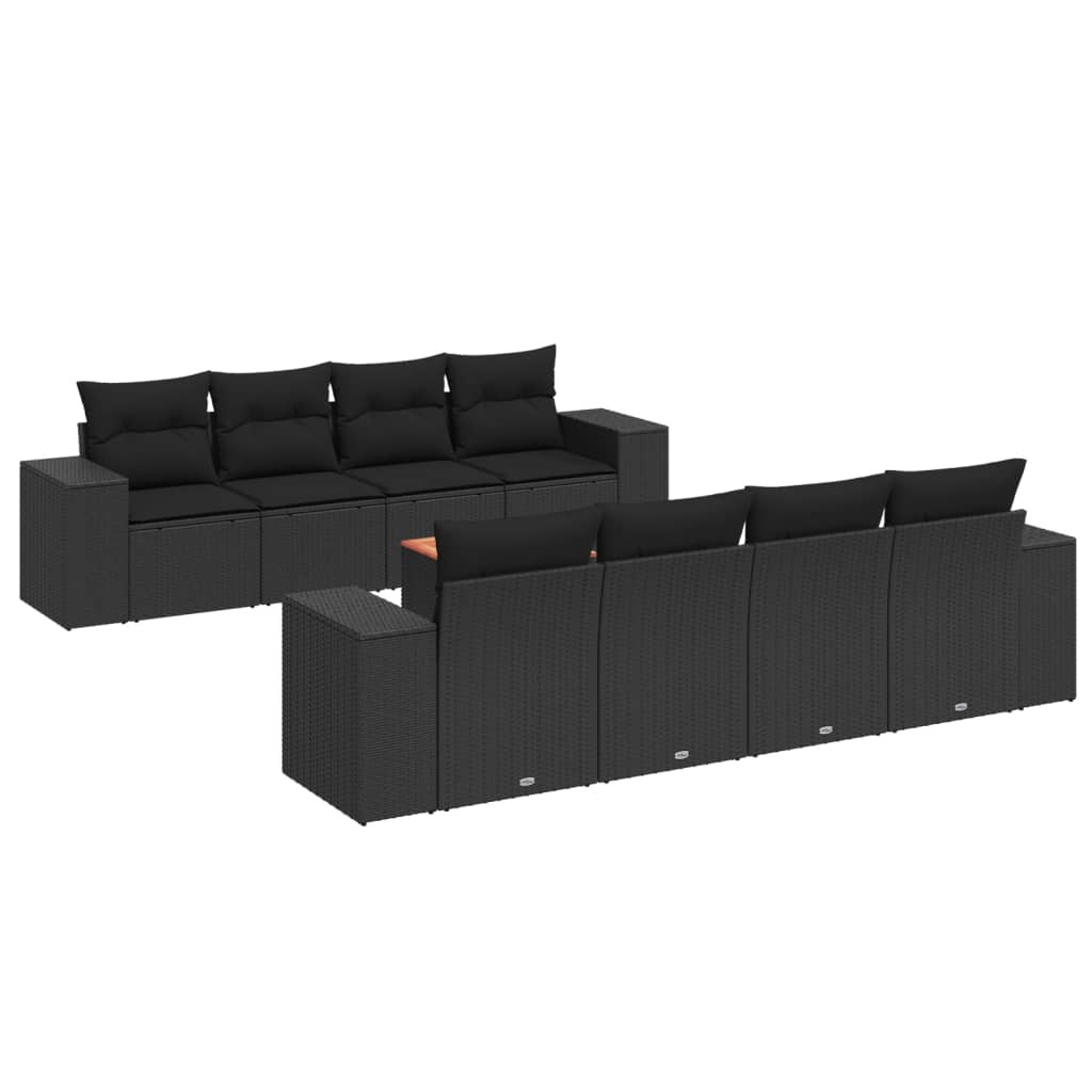 Set Divani da Giardino 9 pz con Cuscini Nero in Polyrattancod mxl 112438