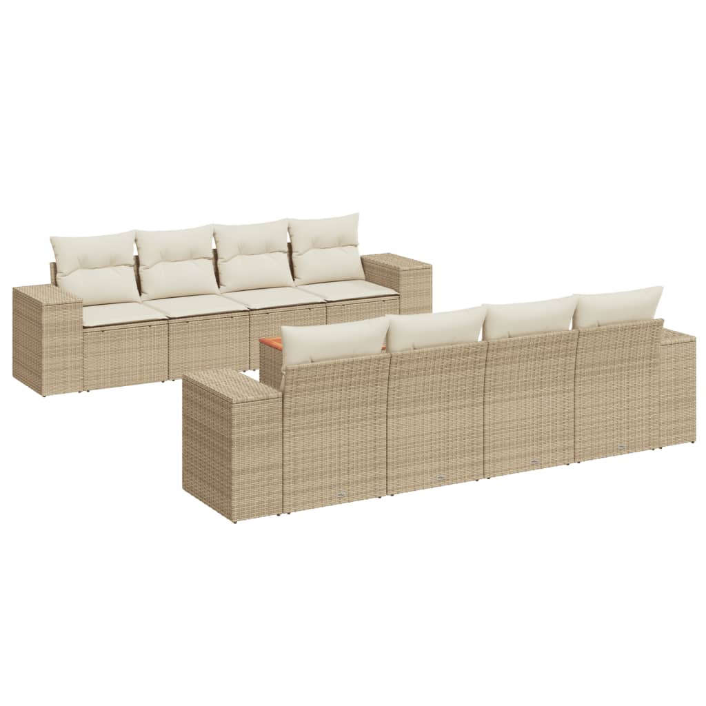 Set Divano da Giardino 9 pz con Cuscini Beige in Polyrattan 3225365