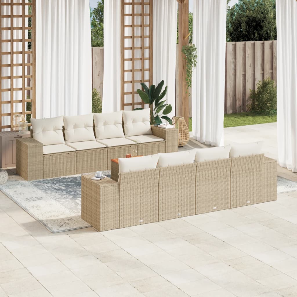 Set Divano da Giardino 9 pz con Cuscini Beige in Polyrattan 3225365