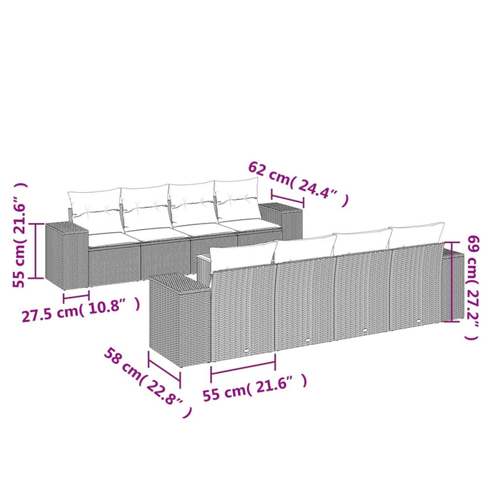 Set Divano da Giardino 9 pz con Cuscini Grigio in Polyrattan 3225367