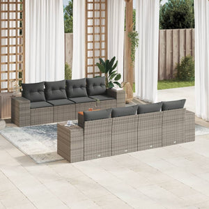 Set Divano da Giardino 9 pz con Cuscini Grigio in Polyrattan 3225367