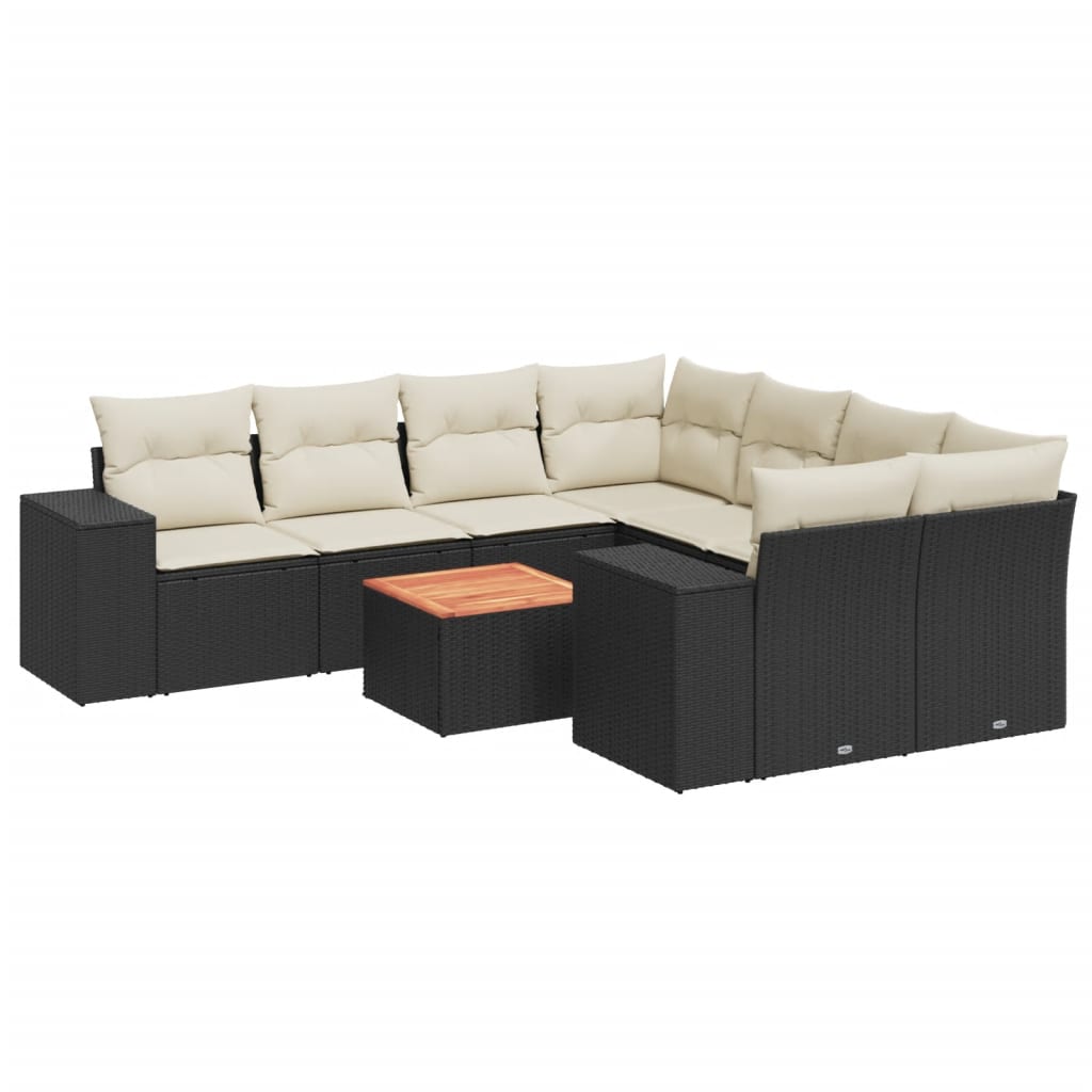 Set Divani da Giardino 9 pz con Cuscini Nero in Polyrattan 3225370