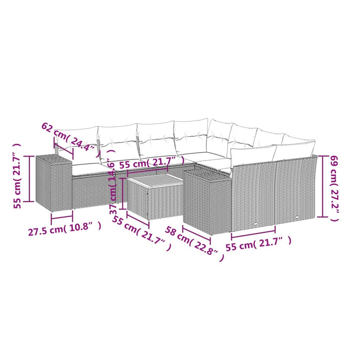 Set Divani da Giardino 9 pz con Cuscini Nero in Polyrattan 3225370