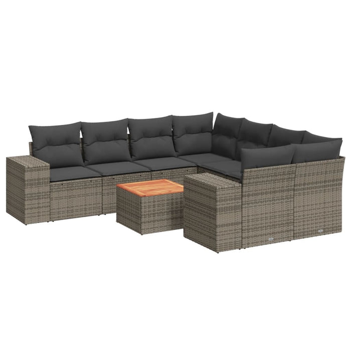 Set Divano da Giardino 9 pz con Cuscini Grigio in Polyrattan 3225374