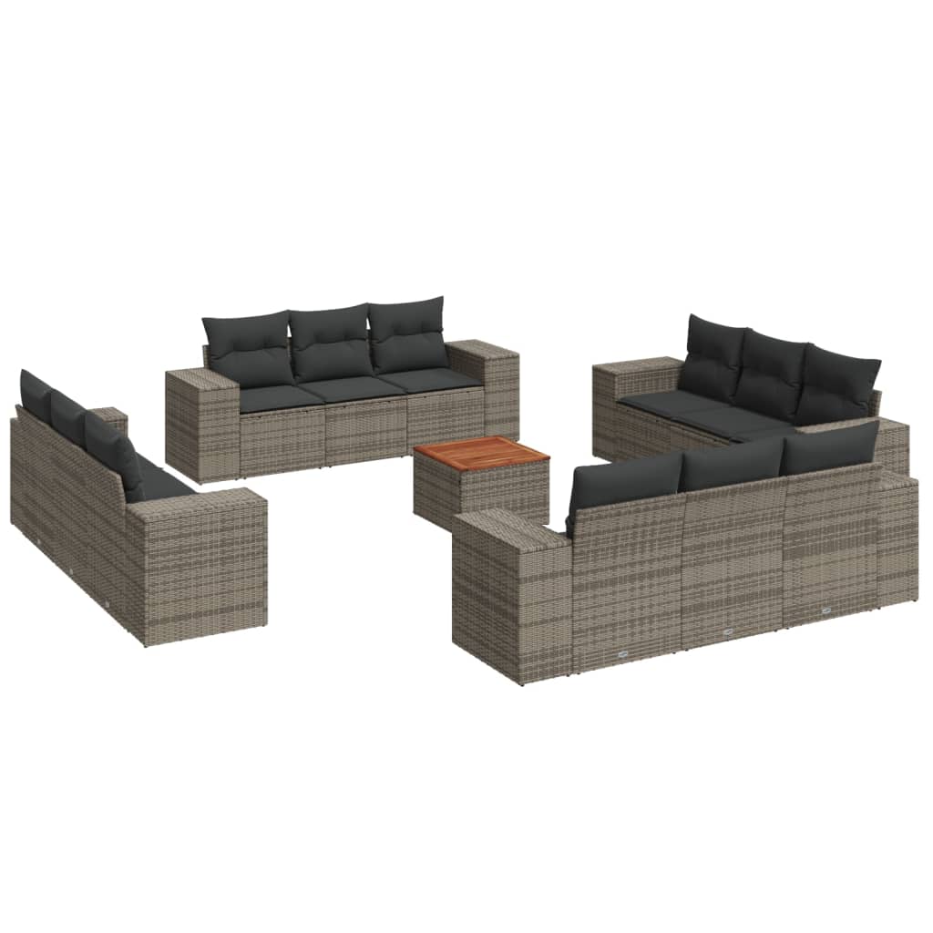 Set Divani da Giardino 13 pz con Cuscini Grigio in Polyrattan 3225381