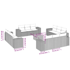 Set Divani da Giardino 13 pz con Cuscini Grigio in Polyrattan 3225381