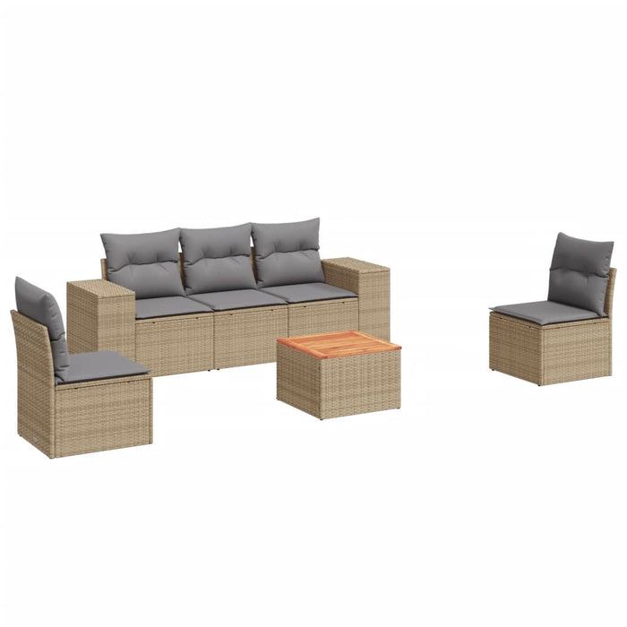 Set Divano da Giardino 6 pz con Cuscini Beige in Polyrattan 3225387