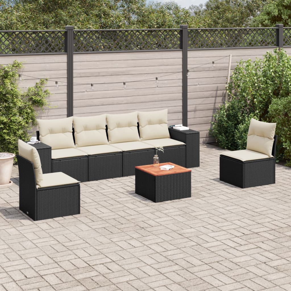 Set Divani da Giardino con Cuscini 7pz Nero Polyrattan 3225391