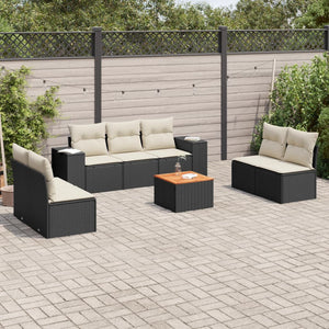 Set Divani da Giardino con Cuscini 8 pz Nero in Polyrattan 3225398