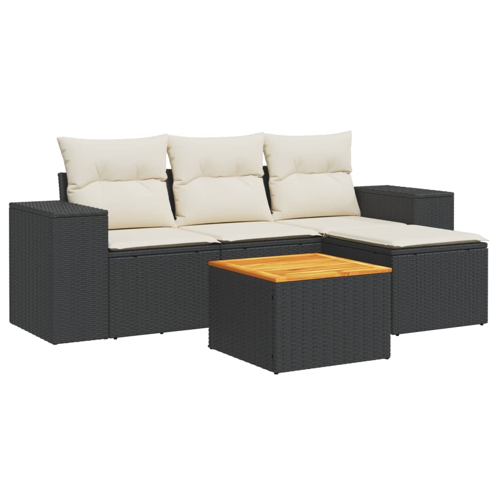 Set Divani da Giardino 5 pz con Cuscini in Polyrattan Nero 3225412