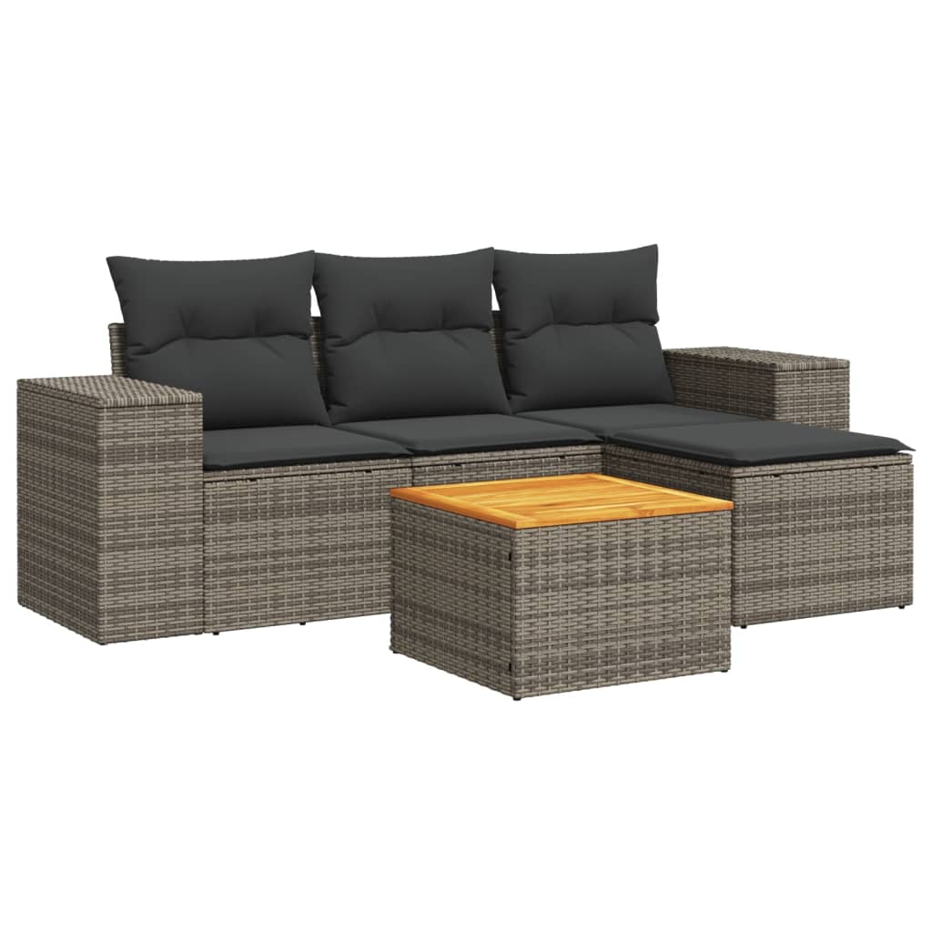 Set Divano da Giardino 5 pz con Cuscini Grigio in Polyrattan 3225416