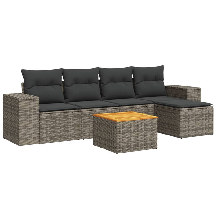 Set Divano da Giardino 6 pz con Cuscini Grigio in Polyrattan 3225423