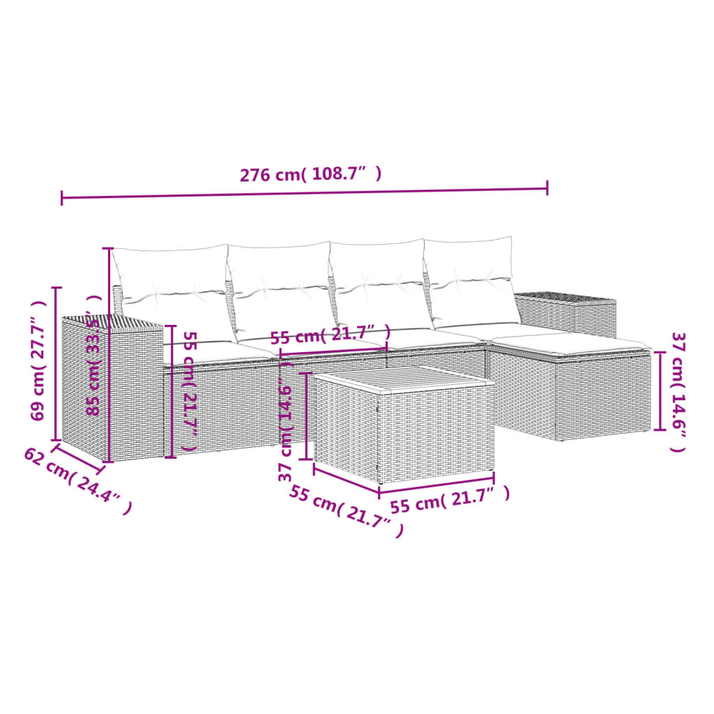 Set Divano da Giardino 6 pz con Cuscini Grigio in Polyrattan 3225423