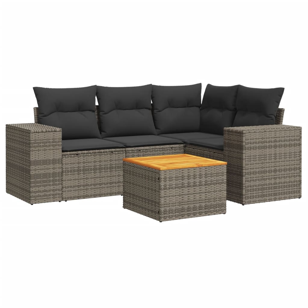 Set Divano da Giardino 5 pz con Cuscini Grigio in Polyrattan 3225430