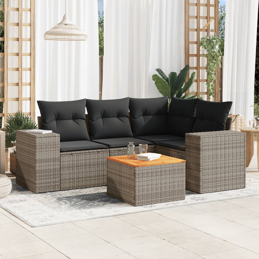 Set Divano da Giardino 5 pz con Cuscini Grigio in Polyrattan 3225430