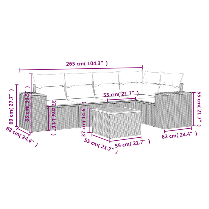 Set Divano da Giardino 6 pz con Cuscini Nero in Polyrattan 3225433