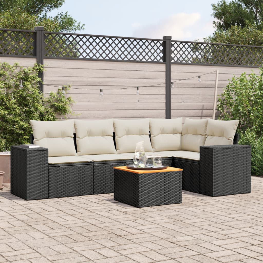 Set Divano da Giardino 6 pz con Cuscini Nero in Polyrattan 3225433