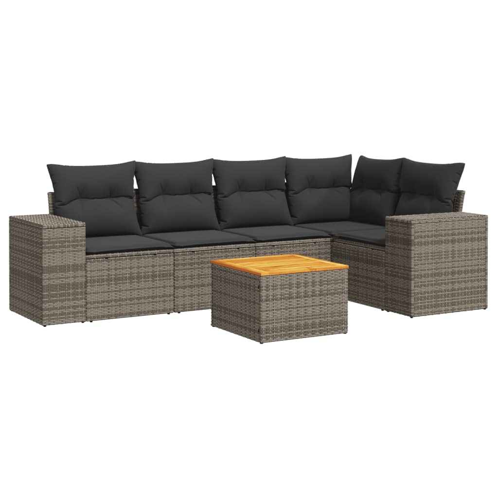 Set Divano da Giardino 6 pz con Cuscini Grigio in Polyrattan 3225437