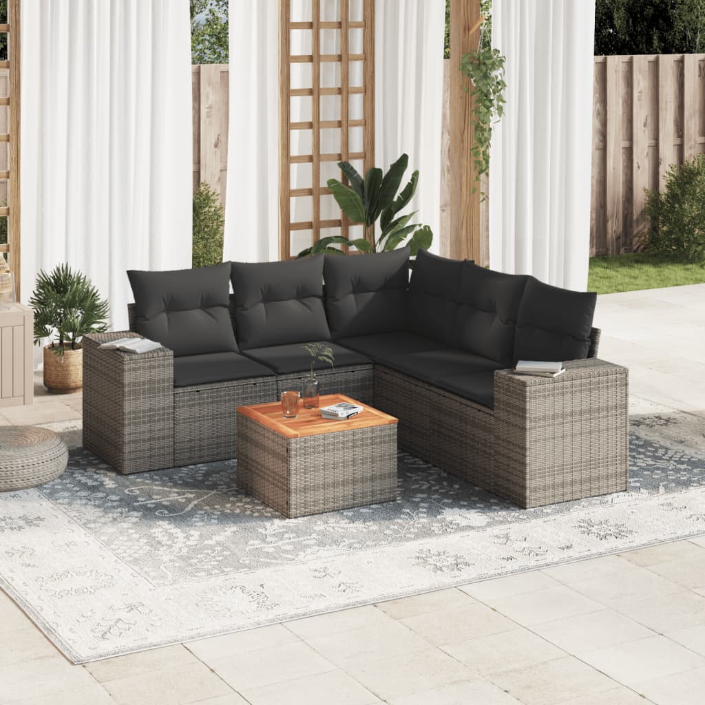 Set Divano da Giardino 6 pz con Cuscini Grigio in Polyrattancod mxl 87761