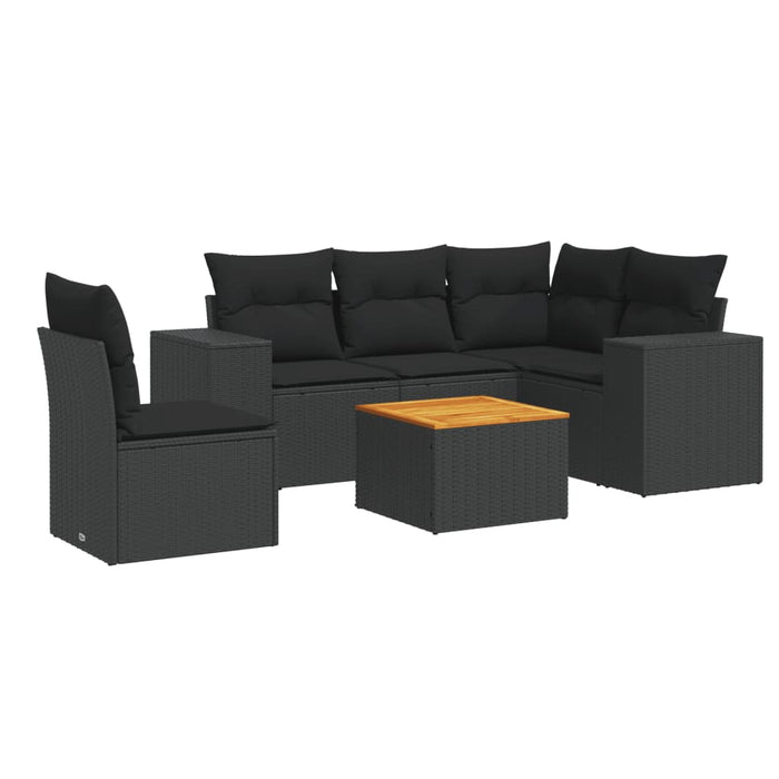 Set Divano da Giardino 6 pz con Cuscini Nero in Polyrattan 3225446