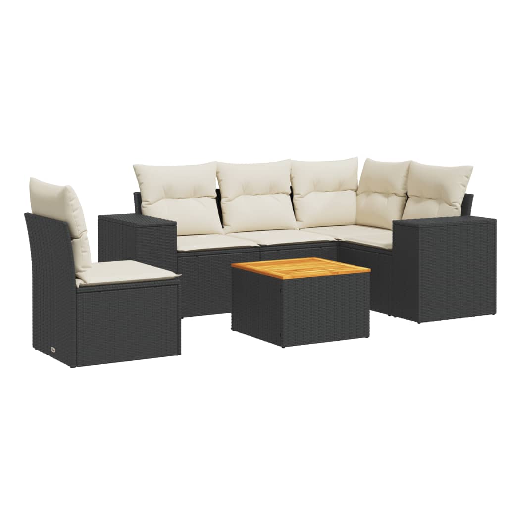 Set Divano da Giardino 6 pz con Cuscini Nero in Polyrattan 3225447