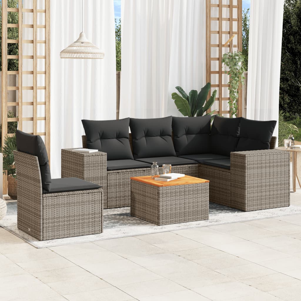 Set Divano da Giardino 6 pz con Cuscini Grigio in Polyrattancod mxl 114119