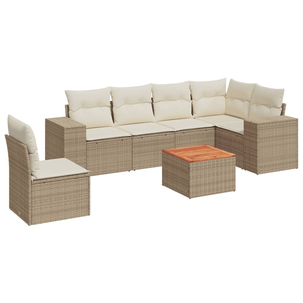 Set Divani da Giardino 7 pz con Cuscini Beige in Polyrattan 3225470