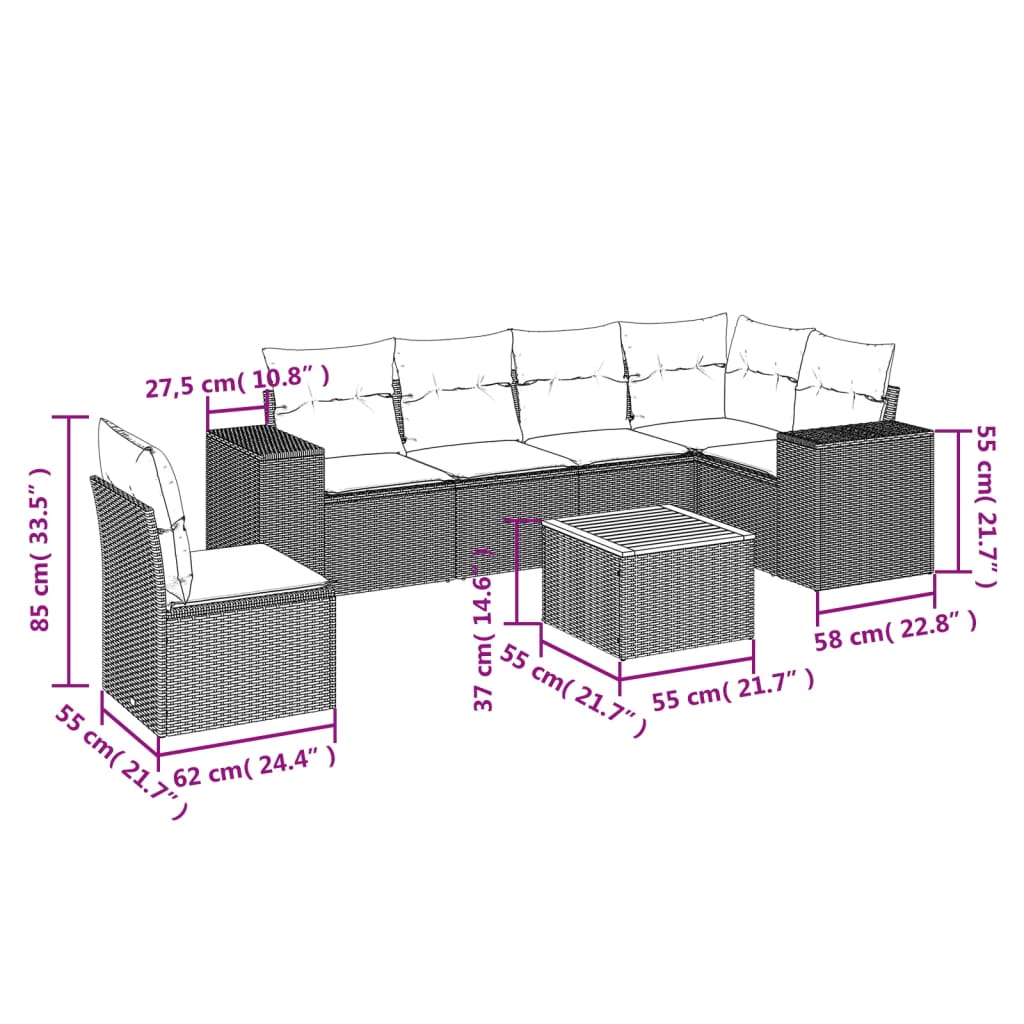 Set Divani da Giardino 7 pz con Cuscini Beige in Polyrattan 3225470