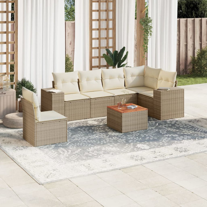 Set Divani da Giardino 7 pz con Cuscini Beige in Polyrattan 3225470