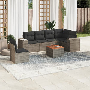 Set Divani da Giardino 7 pz con Cuscini Grigio in Polyrattan 3225472