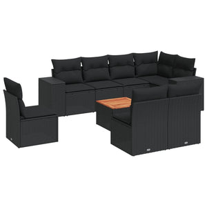 Set Divani da Giardino 9 pz con Cuscini Nero in Polyrattan 3225481