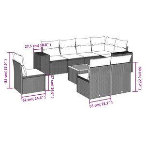 Set Divani da Giardino 9 pz con Cuscini Nero in Polyrattan 3225481