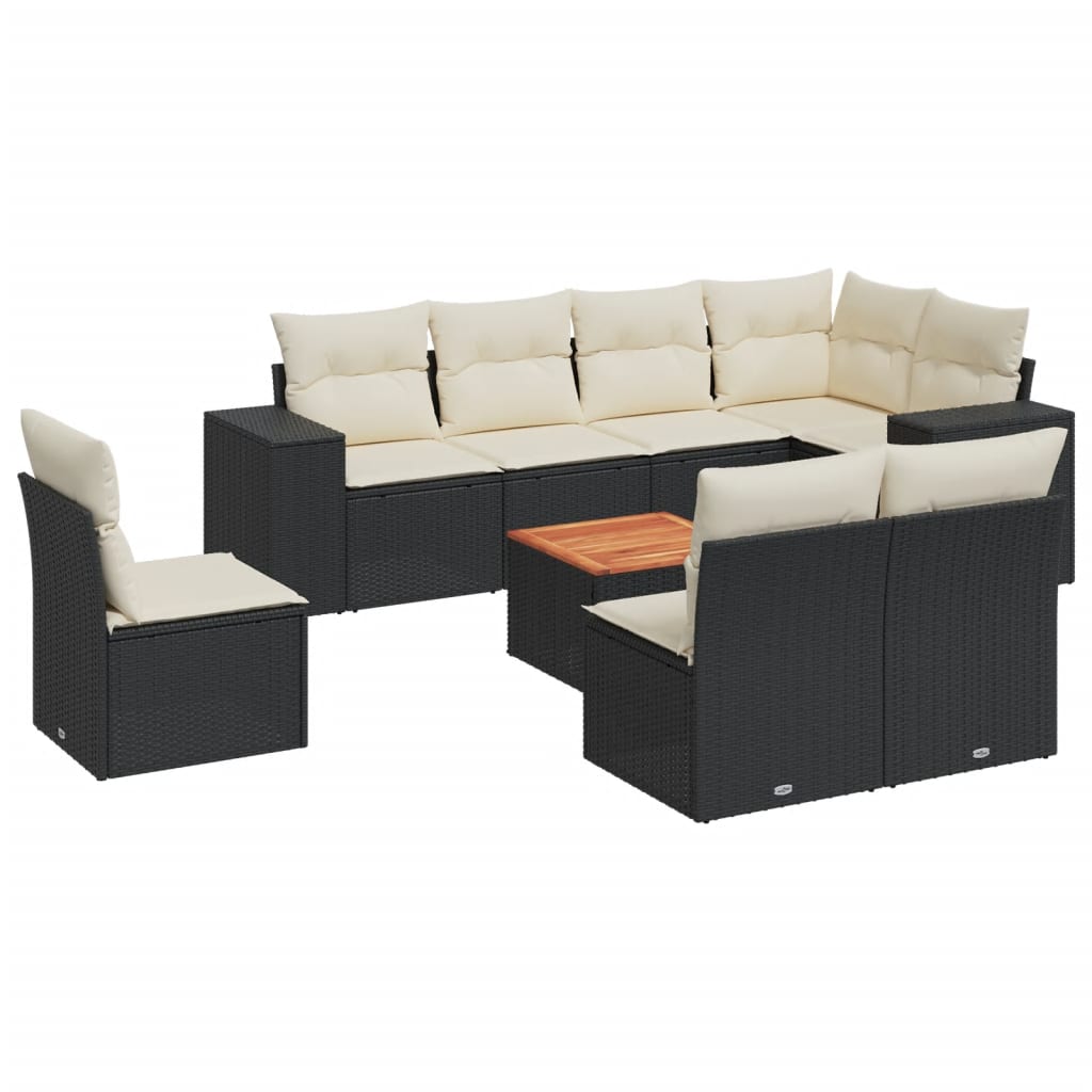 Set Divani da Giardino 9 pz con Cuscini Nero in Polyrattan 3225482