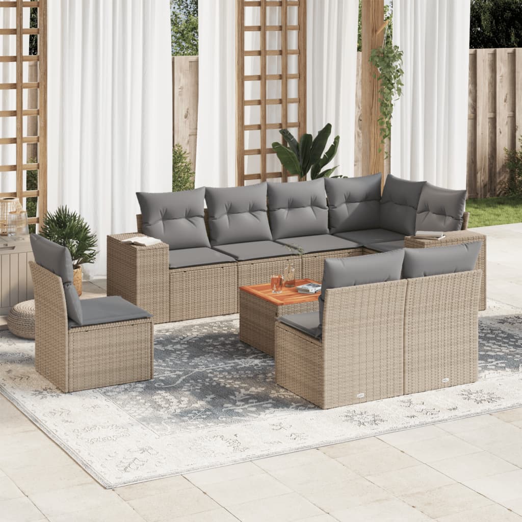 Set Divano da Giardino 9 pz con Cuscini Beige in Polyrattan 3225485