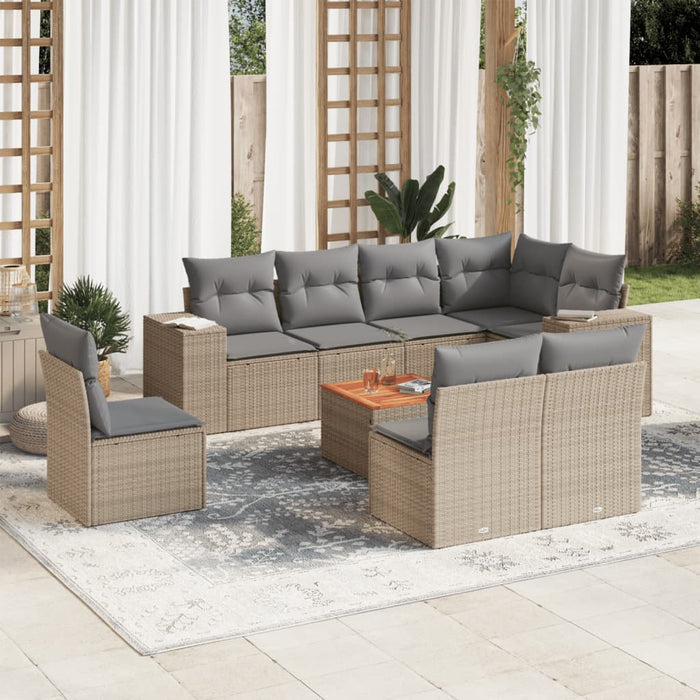 Set Divano da Giardino 9 pz con Cuscini Beige in Polyrattan 3225485