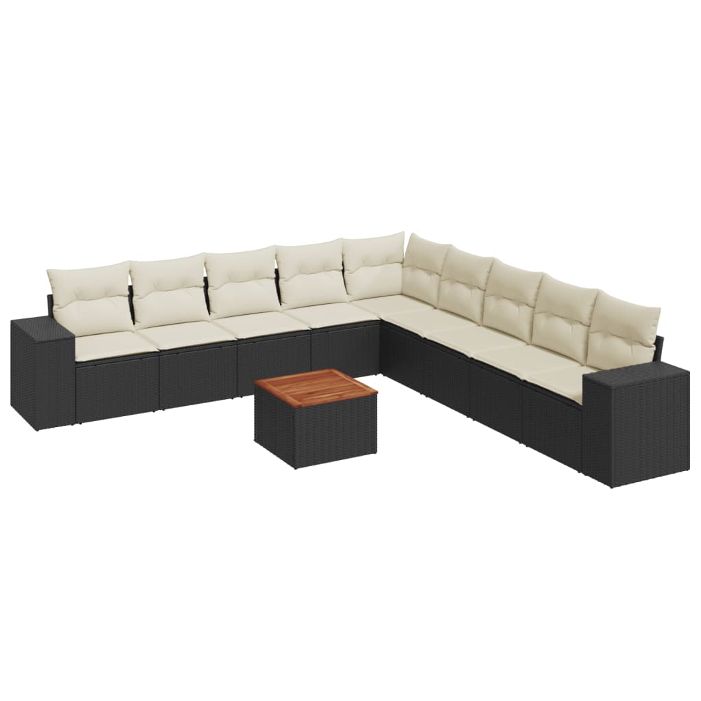 Set Divani da Giardino 10pz con Cuscini in Polyrattan Nero 3225489