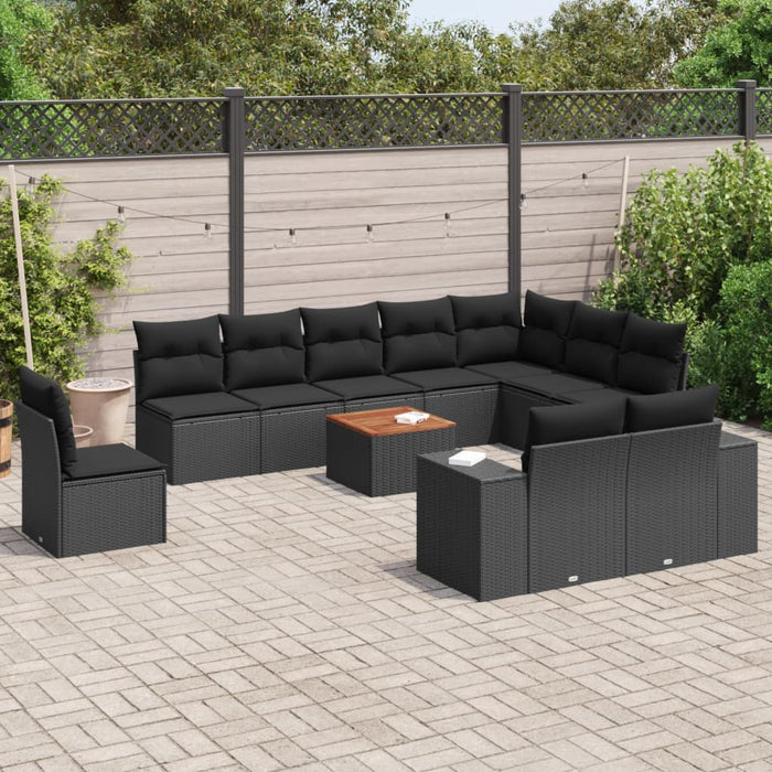 Set Divani da Giardino 11 pz con Cuscini in Polyrattan Nero 3225495