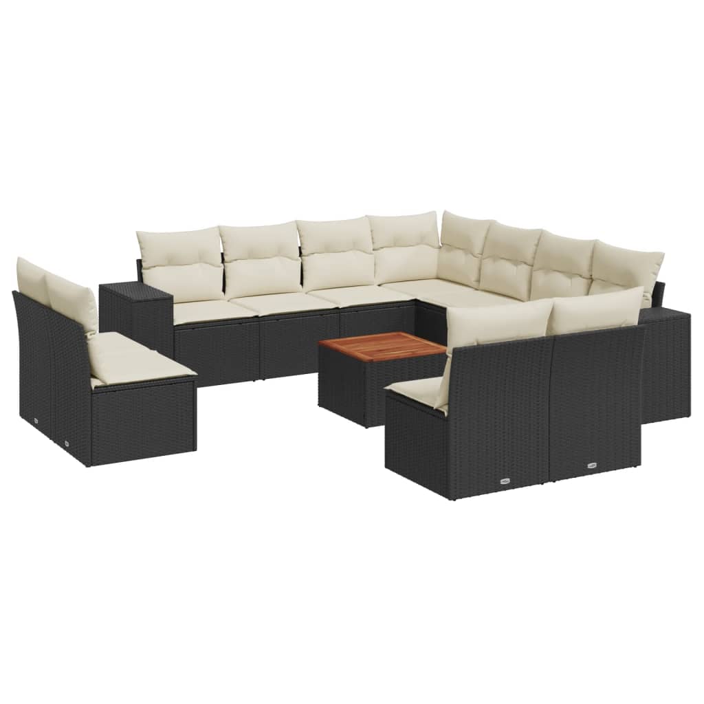 Set Divani da Giardino 12 pz con Cuscini Nero in Polyrattan 3225503