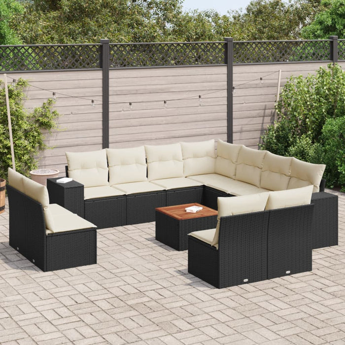 Set Divani da Giardino 12 pz con Cuscini Nero in Polyrattan 3225503